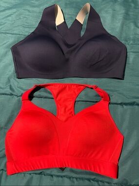 Brooks Sports Bra-Navy Blue-L/XL. Spyder- Seamless High-Support Racerback-Red -L
